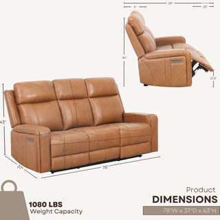 Cavron Leather Match Power Sofa- Cognac